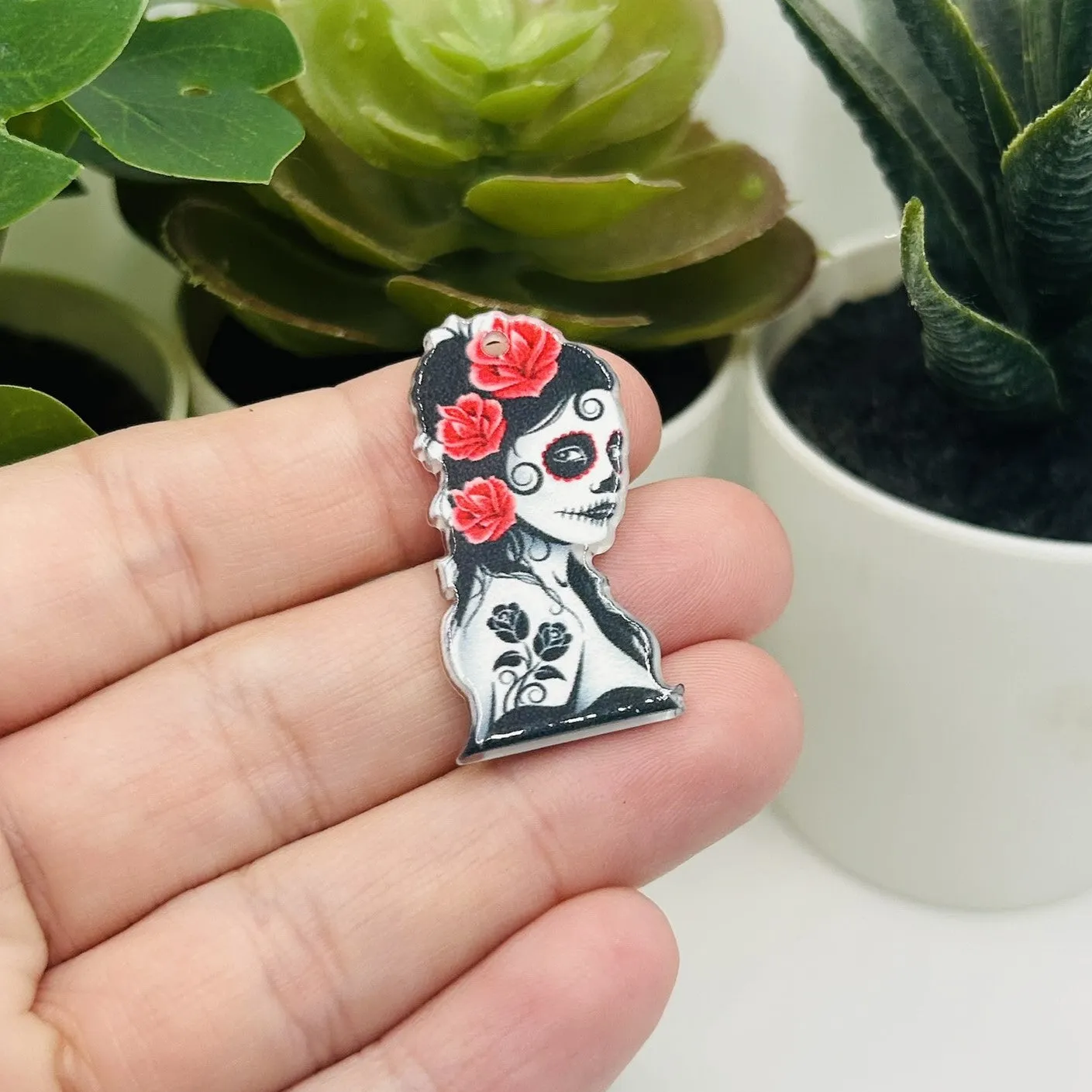1, 4 or 20 Pieces: Pink Dia De Los Muertos Pendant - Double Sided!