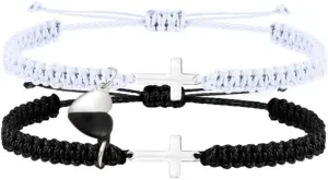 1 Pair Couples Love Infinity Mutual Attraction Bracelets Heart Matching Cross Yin Yang Handmade Braided Relationship Adjustable Cord for Him and Her Bff Friendship Promise Valentines Gift