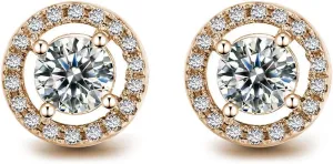1 Pair Simulated Zircon Diamond Stud Earrings Platinum Rose Gold Plated Round Zirconia Halo Stud Earrings for Women with Gift Box