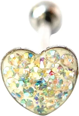 1 Piece of Brilliant Epoxy Coated Heart Paved Crystals Tongue Ring - Barbell - Body Jewelry