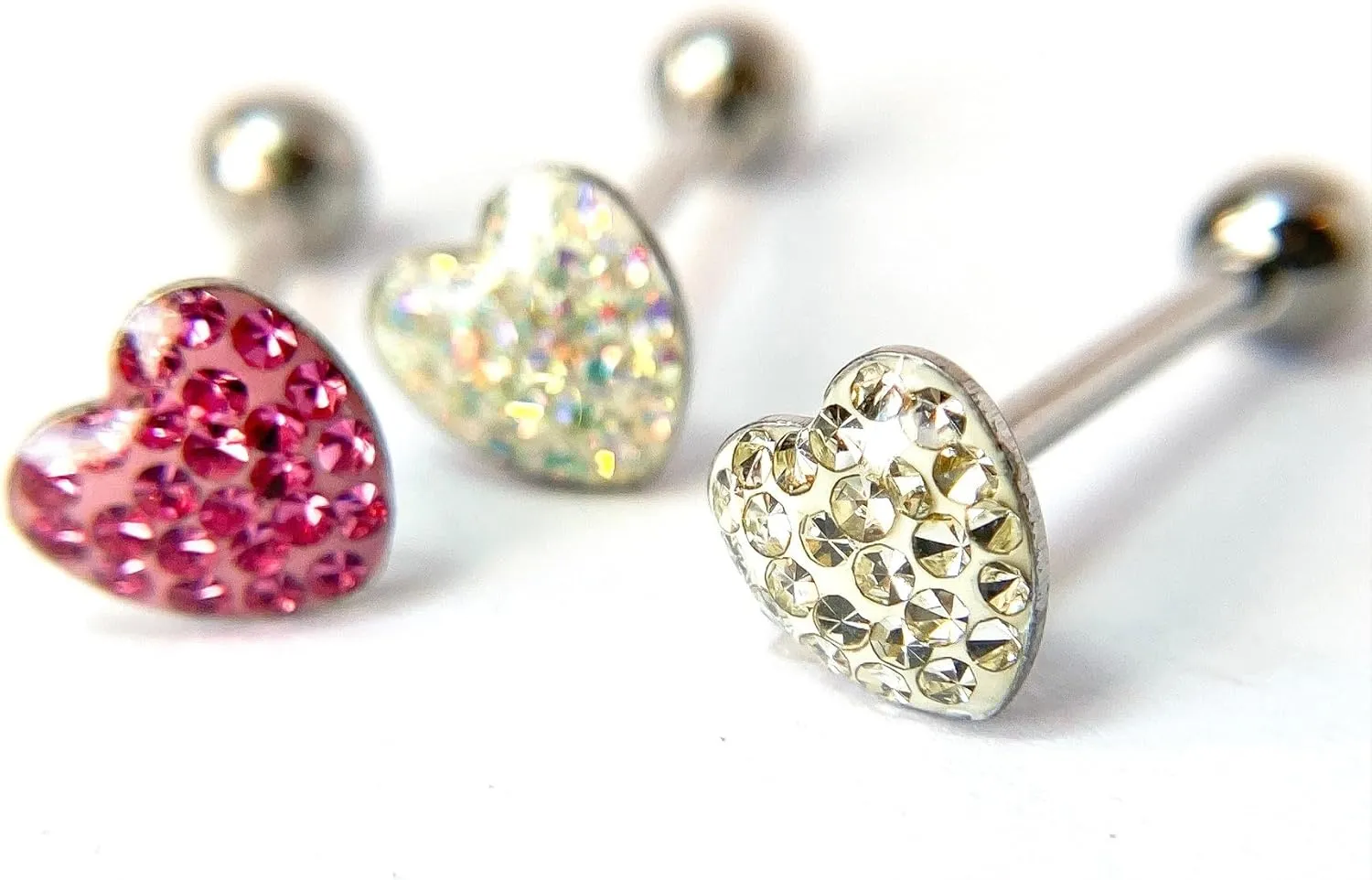 1 Piece of Brilliant Epoxy Coated Heart Paved Crystals Tongue Ring - Barbell - Body Jewelry