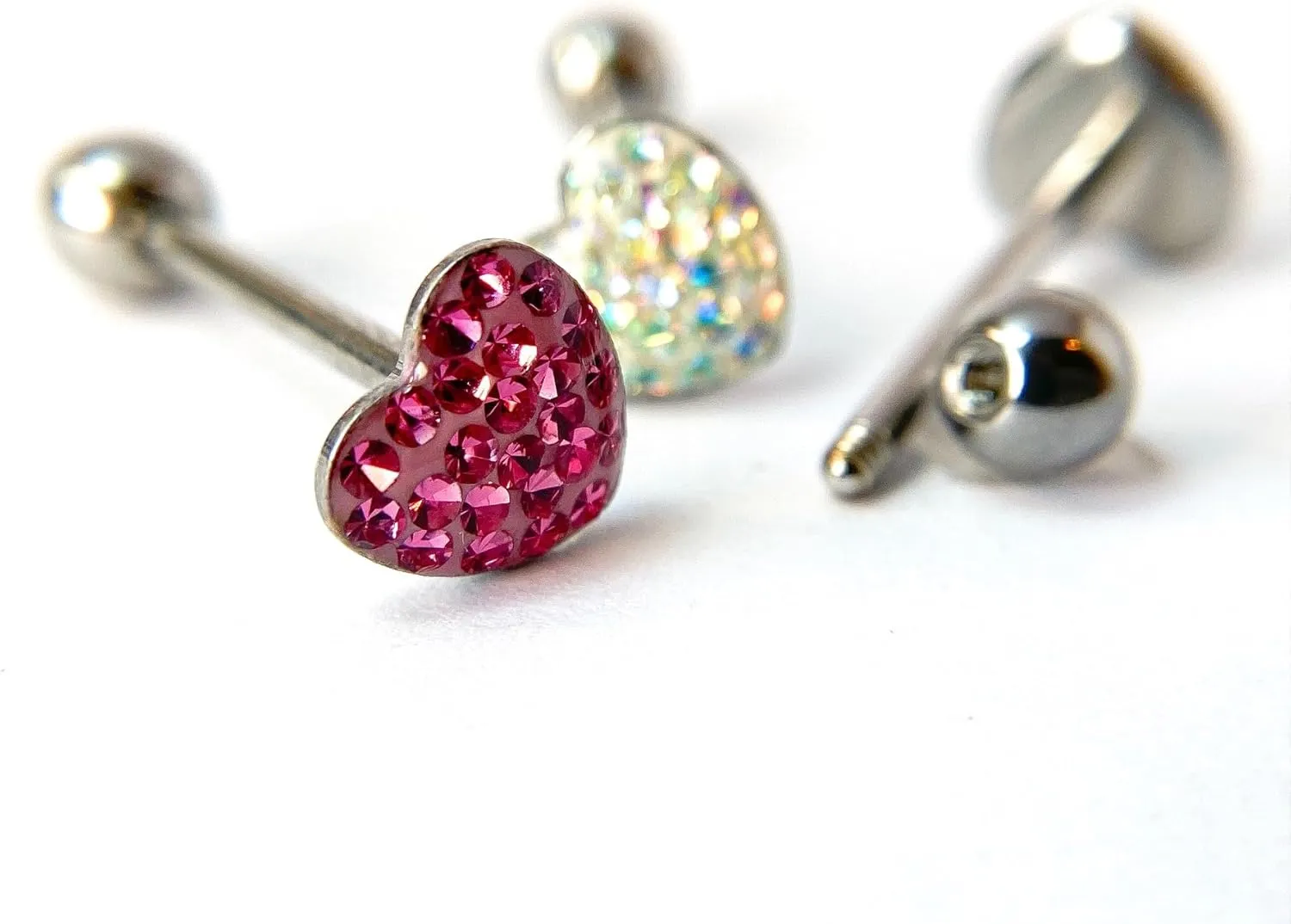 1 Piece of Brilliant Epoxy Coated Heart Paved Crystals Tongue Ring - Barbell - Body Jewelry