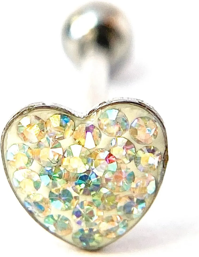 1 Piece of Brilliant Epoxy Coated Heart Paved Crystals Tongue Ring - Barbell - Body Jewelry