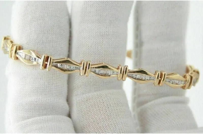 10 CT Baguette Cut Created White Diamond Channel Set Wedding Engagement Tennis Bracelet In 14K Yellow Gold Plated 925 Sterling Silver Gift for Womens