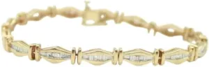 10 CT Baguette Cut Created White Diamond Channel Set Wedding Engagement Tennis Bracelet In 14K Yellow Gold Plated 925 Sterling Silver Gift for Womens