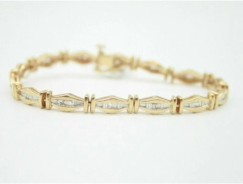10 CT Baguette Cut Created White Diamond Channel Set Wedding Engagement Tennis Bracelet In 14K Yellow Gold Plated 925 Sterling Silver Gift for Womens