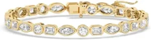 10 CT Round Shape Created White Diamond Bezel Set Wedding Engagement Tennis Bracelet In 14K Yellow Gold Plated 925 Sterling Silver Gift for Womens
