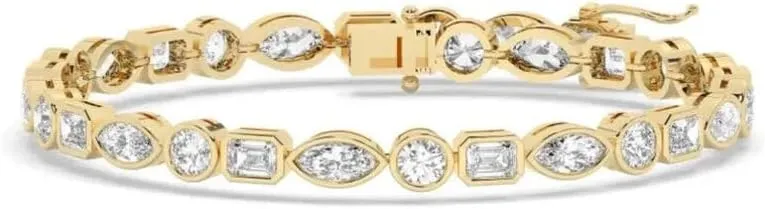 10 CT Round Shape Created White Diamond Bezel Set Wedding Engagement Tennis Bracelet In 14K Yellow Gold Plated 925 Sterling Silver Gift for Womens