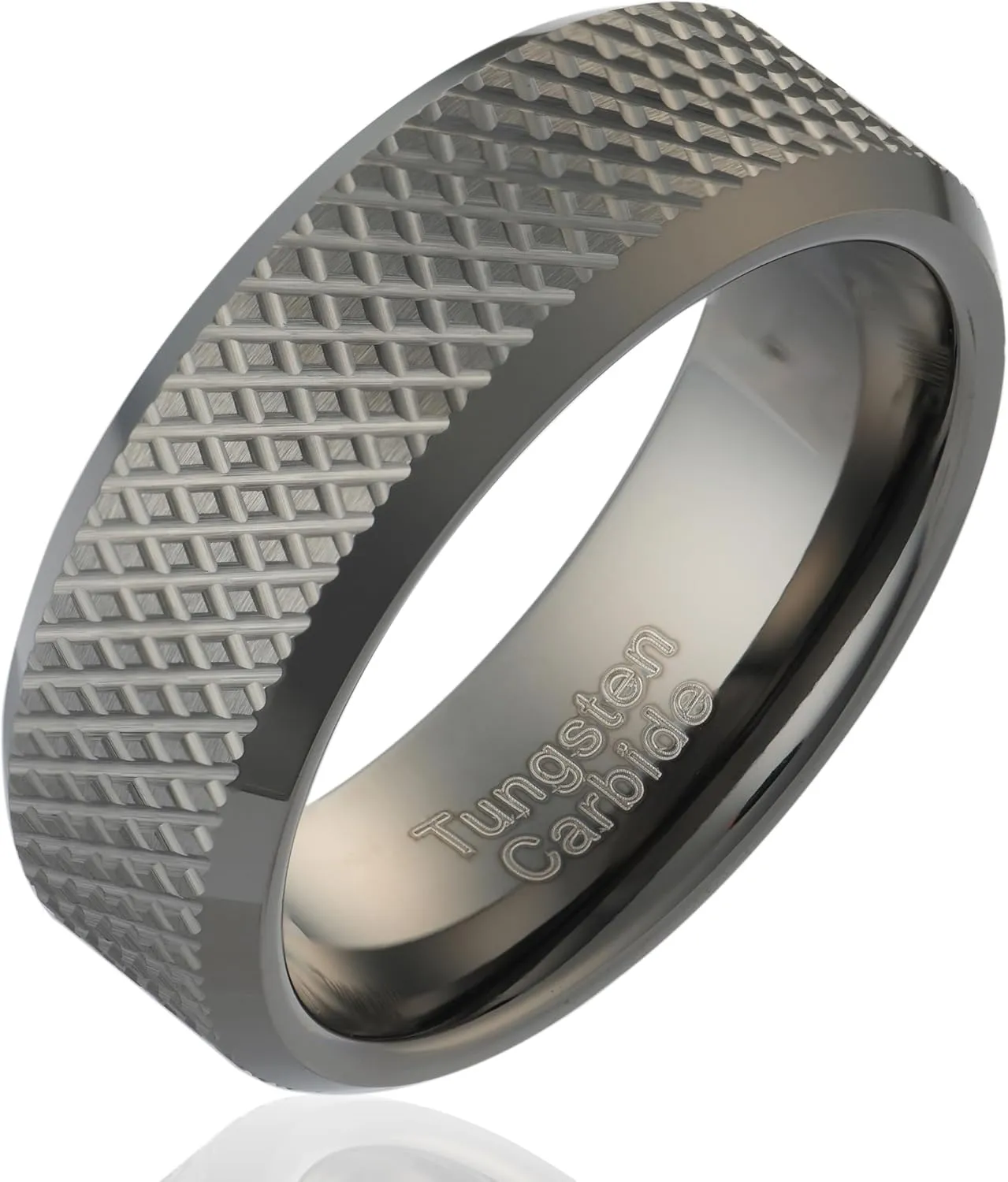 100S JEWELRY Knurl Tungsten Rings with Knurling Diamond Pattern Men Wedding Band 8mm wide Hypoallergenic Size 6-16