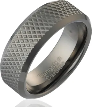 100S JEWELRY Knurl Tungsten Rings with Knurling Diamond Pattern Men Wedding Band 8mm wide Hypoallergenic Size 6-16