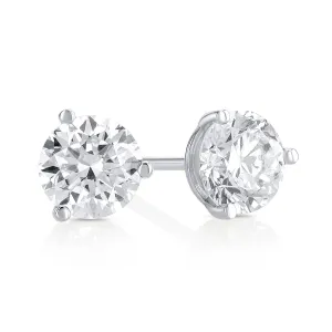 1.03 Carat 3 Prong Martini Set Lab Grown Diamond Studs in 14K White Gold