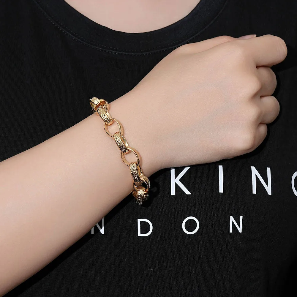 10mm Gold Oval Belcher Bracelet for Women 7/8 Inches
