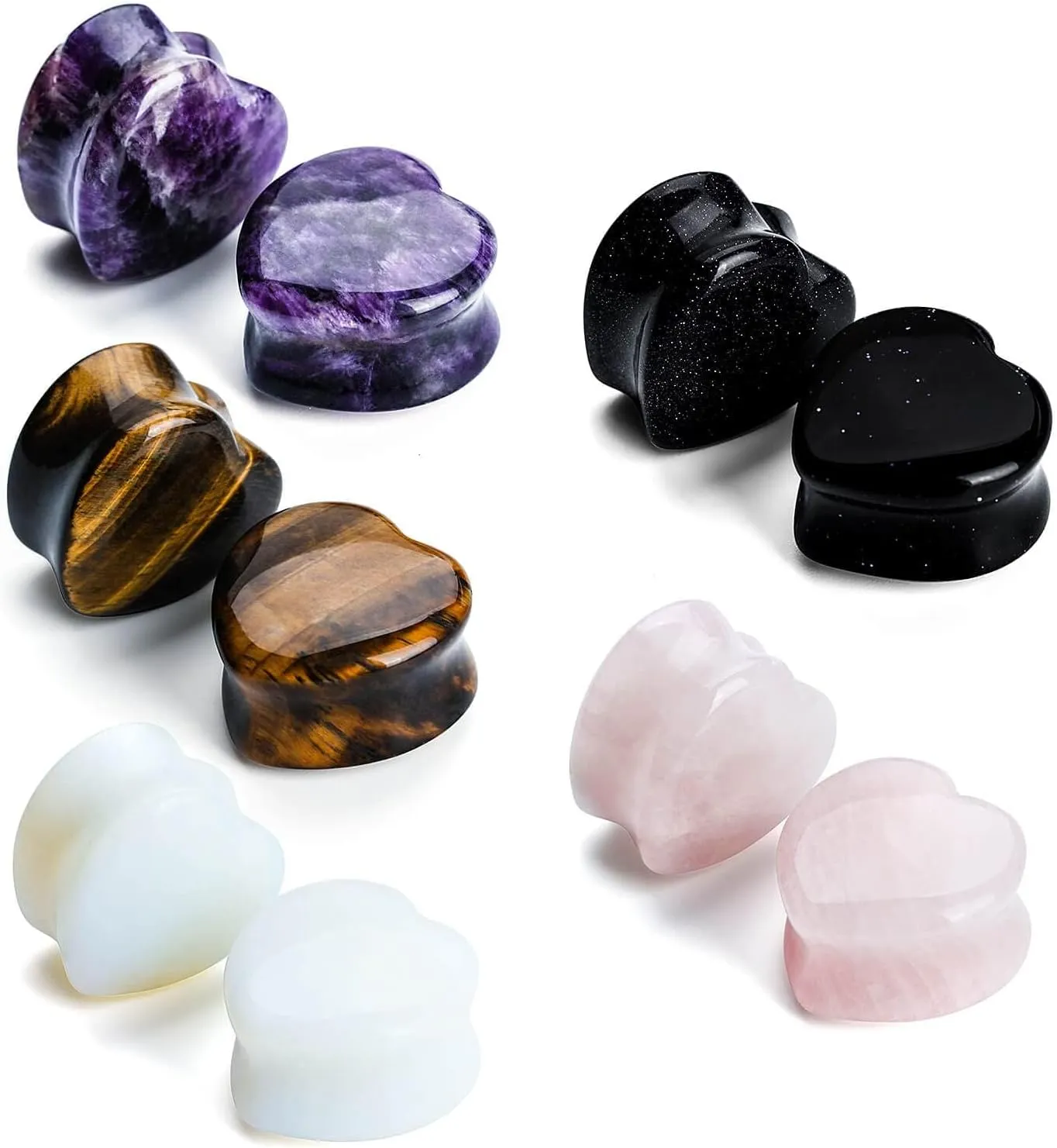 10Pcs 6G-20MM Heart Ear Gauges Plugs Tunnels Mixed Natural Stone Stretching Expander Kit Body Piercing Jewelry