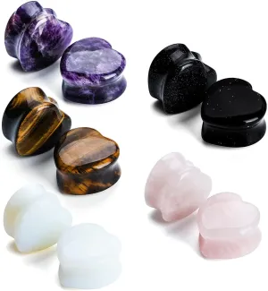 10Pcs 6G-20MM Heart Ear Gauges Plugs Tunnels Mixed Natural Stone Stretching Expander Kit Body Piercing Jewelry