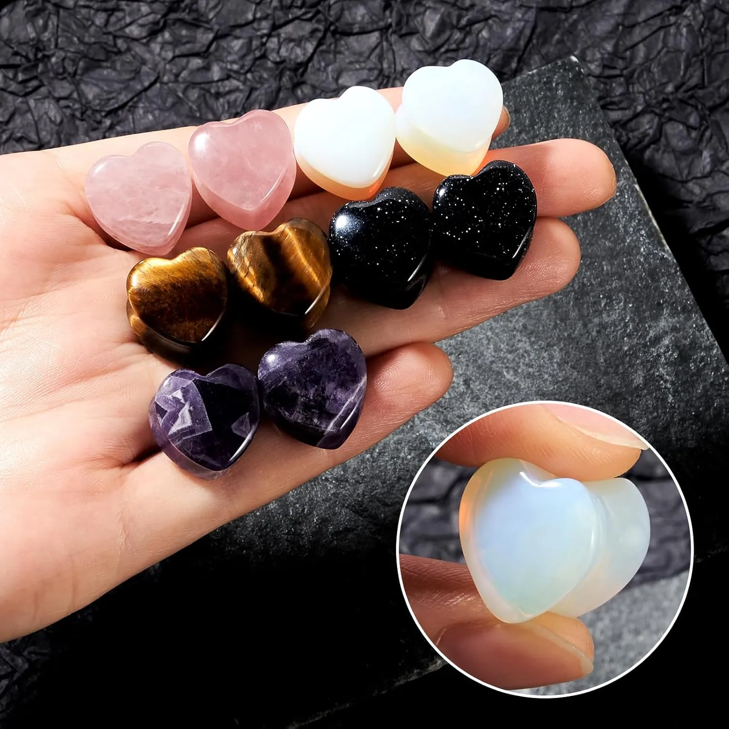 10Pcs Stone Ear Plugs kit Heart Shape Ear Gauges Tunnels Set Double Saddle Ear Expander Stretching Multiple Colors Body Piercing Jewelry for Women Men 2G-5/8