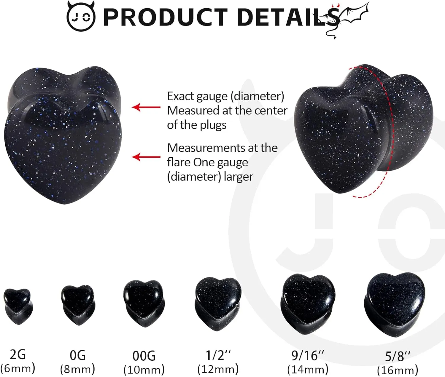 10Pcs Stone Ear Plugs kit Heart Shape Ear Gauges Tunnels Set Double Saddle Ear Expander Stretching Multiple Colors Body Piercing Jewelry for Women Men 2G-5/8