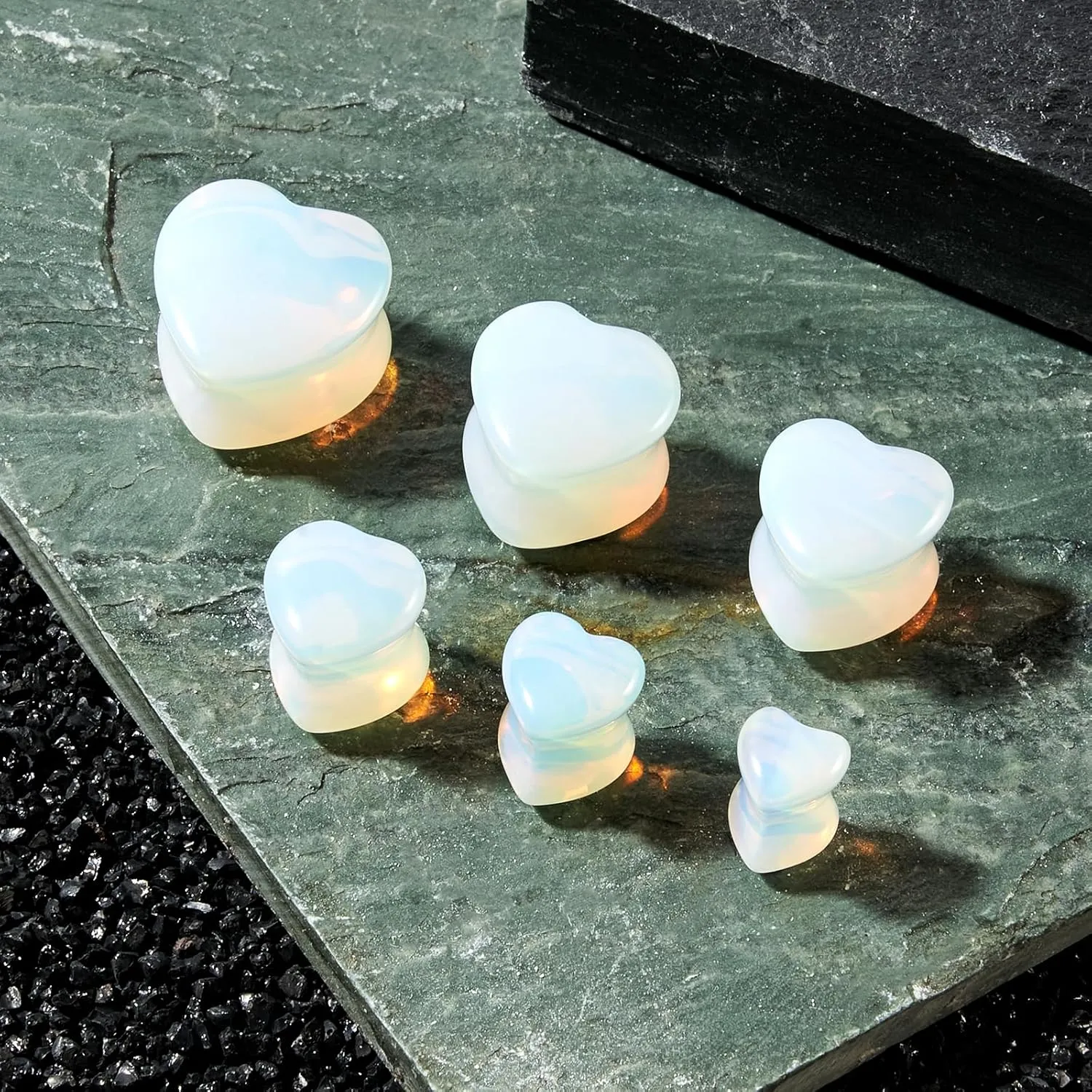 10Pcs Stone Ear Plugs kit Heart Shape Ear Gauges Tunnels Set Double Saddle Ear Expander Stretching Multiple Colors Body Piercing Jewelry for Women Men 2G-5/8