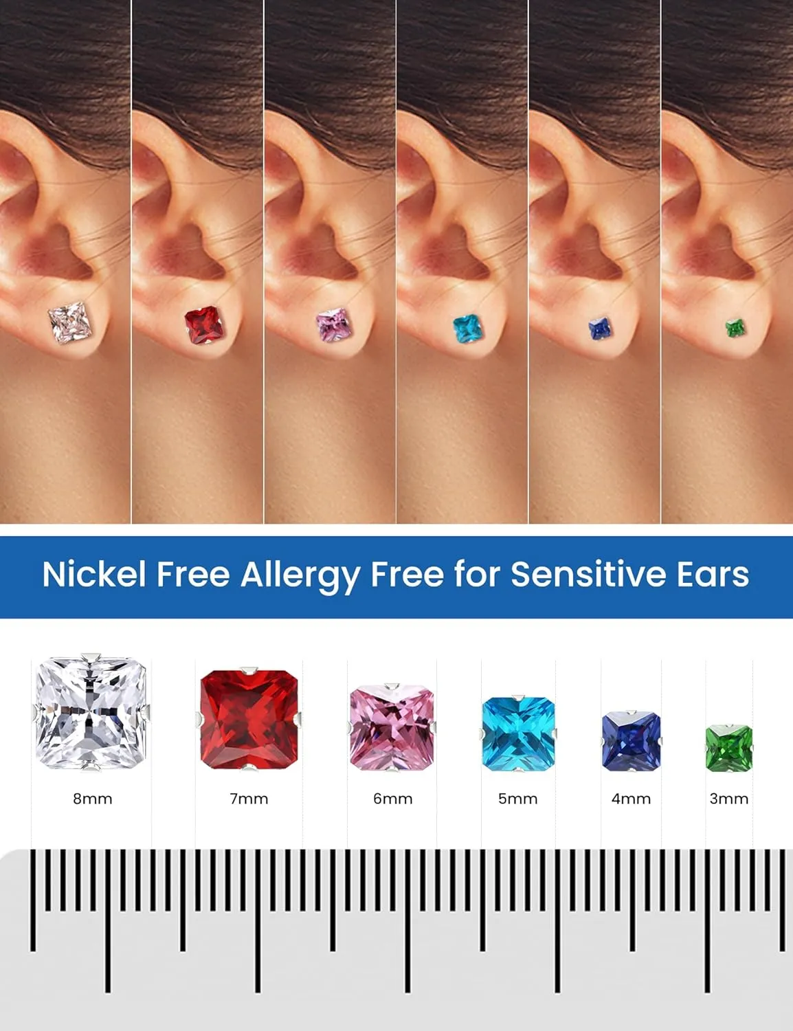 12 Pairs Silver Earrings Surgical Steel Earrings Women's Earrings Hypoallergenic Earrings Set Men's Earrings 12 Colors CubicZirconia Studs Earrings