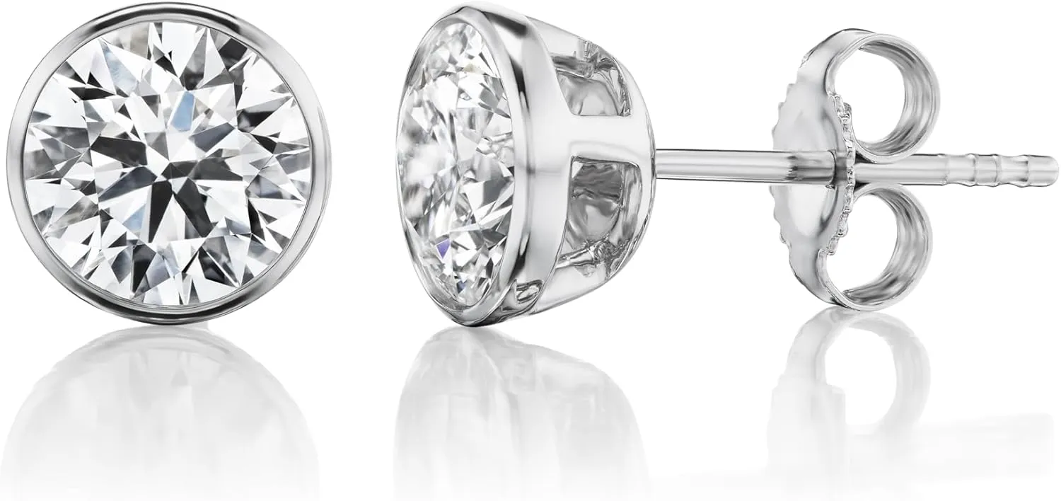 1/2 to 2 Carat Lab Grown Diamond Round Stud Earrings for Women I 14k Gold Earrings (G-H, VS1-VS2, cttw) Brilliant Cut Bezel Set Diamond I Push Back Studs by Carbon Atelier