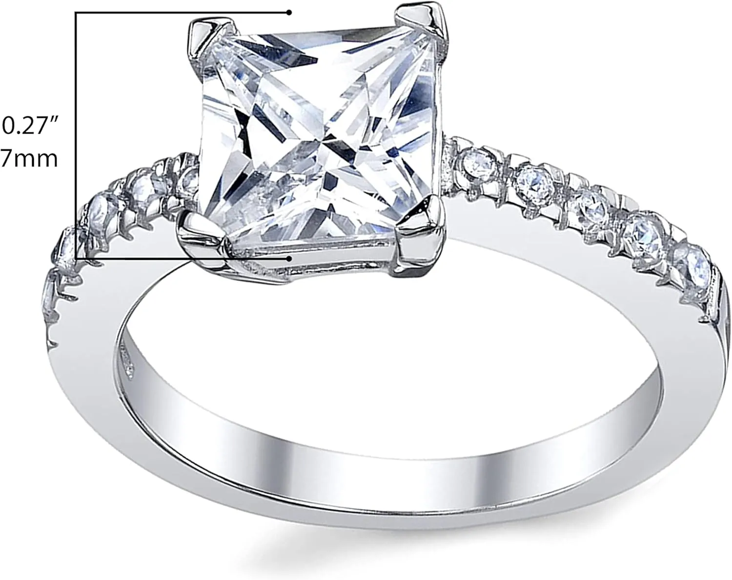1.25 Carat Princess Cut Cubic Zirconia CZ Sterling Silver 925 Engagement, Wedding Ring Sizes 5 to 8