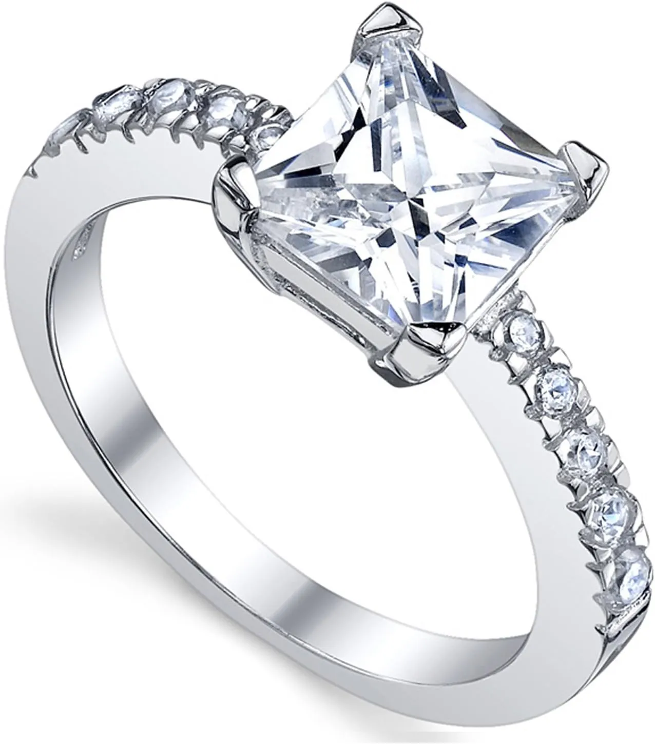 1.25 Carat Princess Cut Cubic Zirconia CZ Sterling Silver 925 Engagement, Wedding Ring Sizes 5 to 8