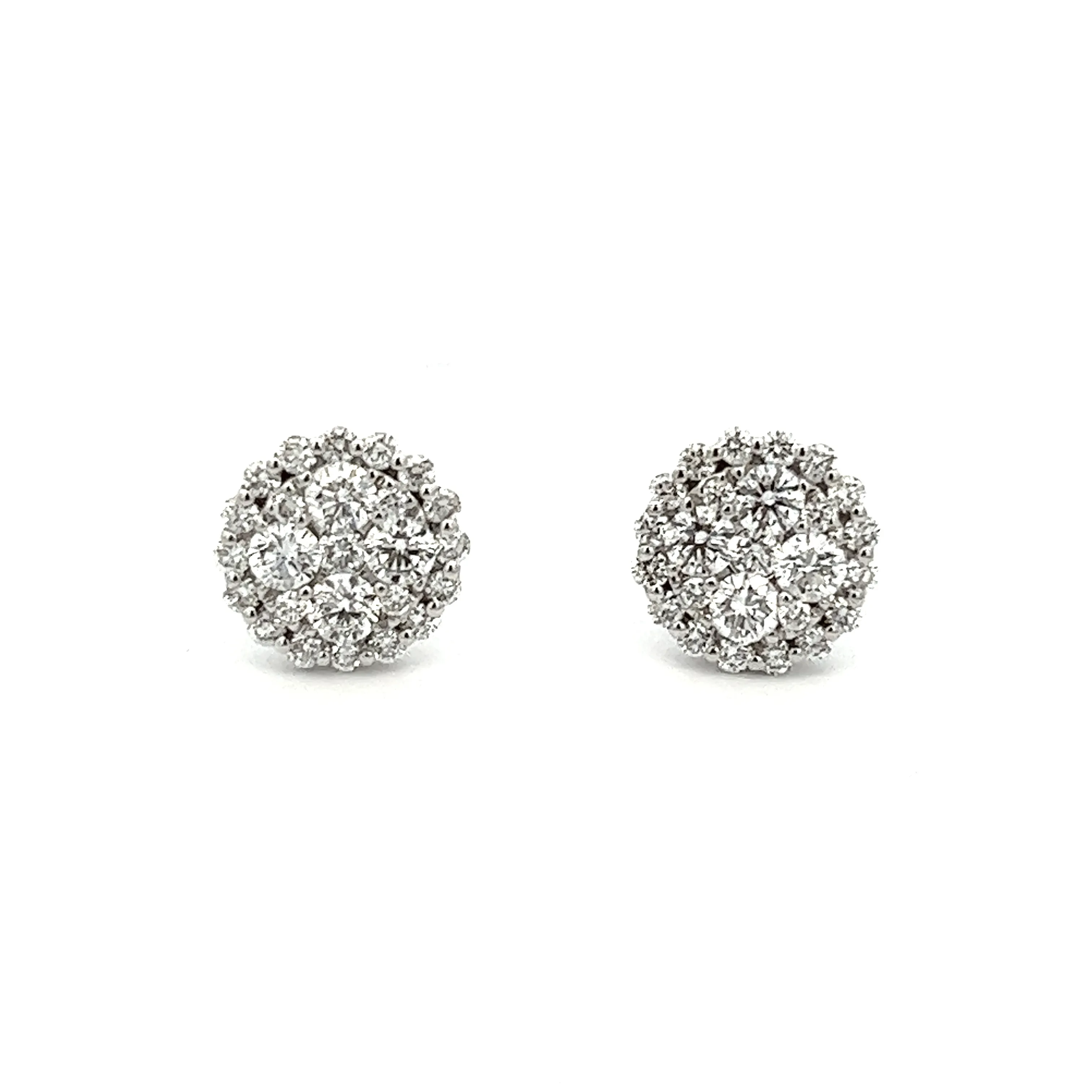 1.26ct 18k White Gold Diamond Cluster Earrings