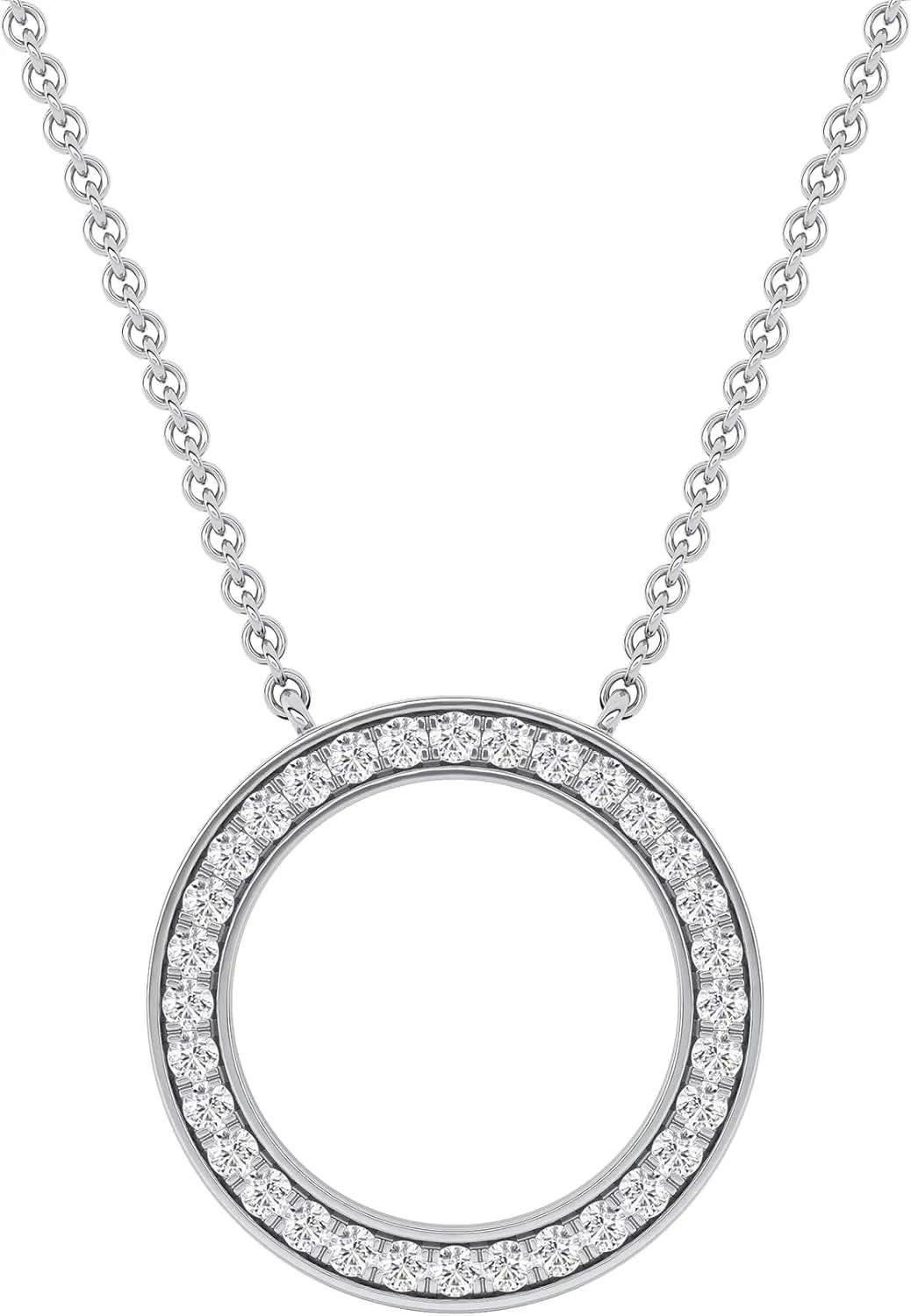1/3 cttw Round Cut Lab Grown Diamond Pendant Open Circle Necklace for Women | 18 Inch Chain Necklace with 14K White Or Yellow Gold Plated 925 Silver VS-FG Diamond Pendant (0.32 cttw)