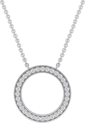 1/3 cttw Round Cut Lab Grown Diamond Pendant Open Circle Necklace for Women | 18 Inch Chain Necklace with 14K White Or Yellow Gold Plated 925 Silver VS-FG Diamond Pendant (0.32 cttw)