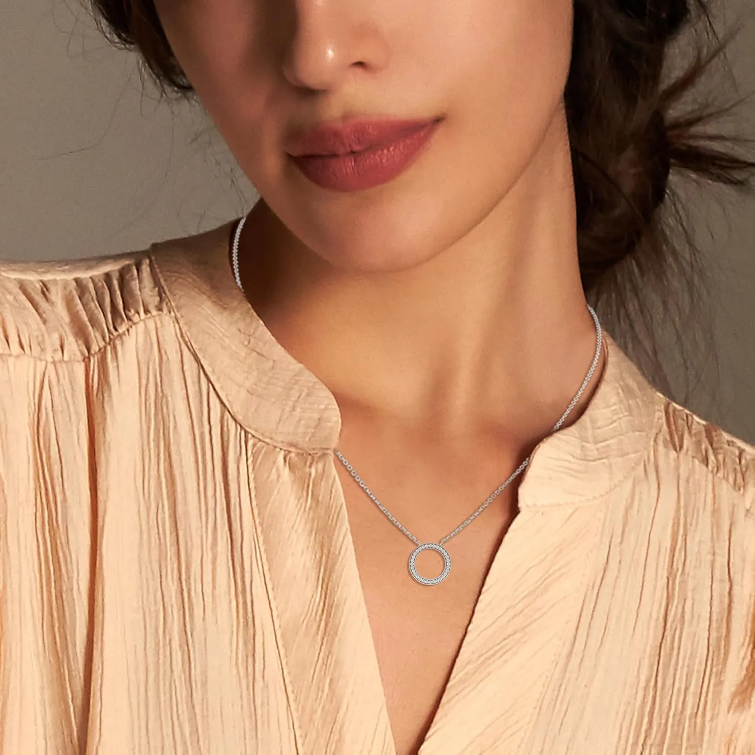 1/3 cttw Round Cut Lab Grown Diamond Pendant Open Circle Necklace for Women | 18 Inch Chain Necklace with 14K White Or Yellow Gold Plated 925 Silver VS-FG Diamond Pendant (0.32 cttw)