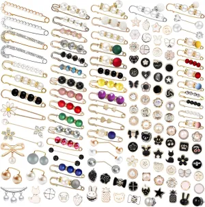 145 Pcs Brooch Pins, Sweater Shawl Hat Clip Neckline Pins Double Faux Pearl Brooches for Women Fashion Cover Up Buttons Clothing Dress Decoration Accessories Pant Waist Tightener Safety Pins
