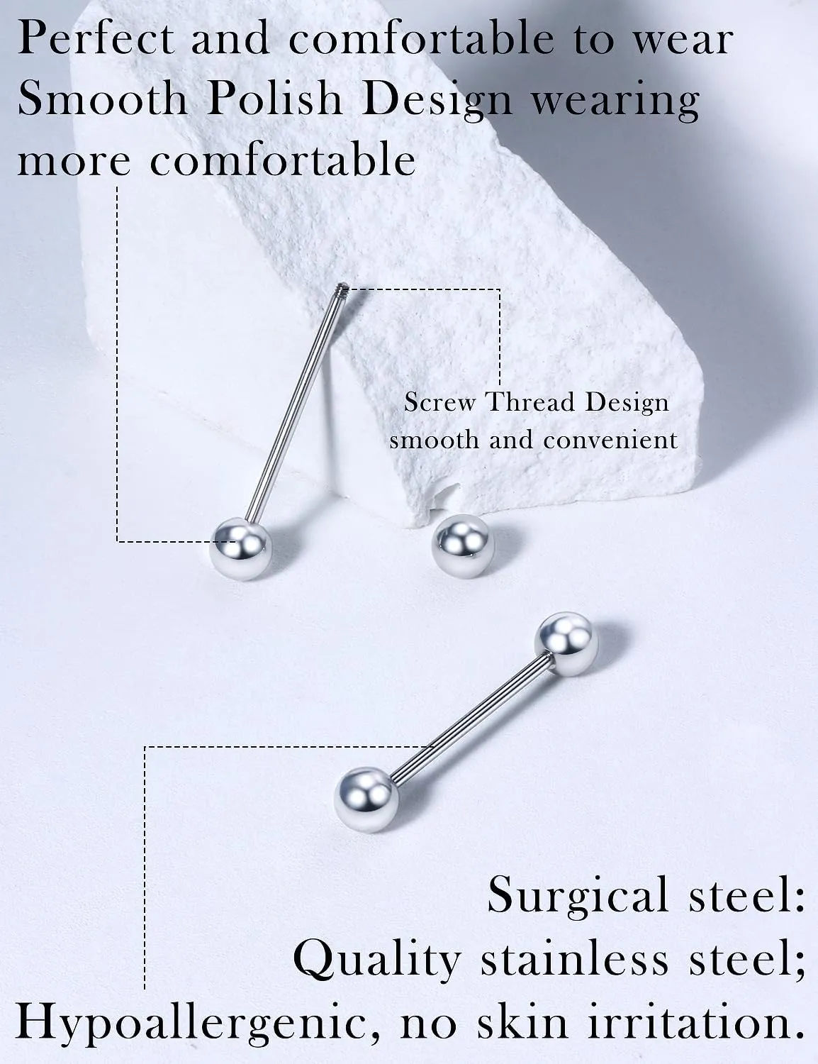 14G 16G Tongue Nipple Piercing Jewelry Surgical Steel Sterling Silver Nipple Rings Tongue Rings Bridge Piercing Long Metal Short Straight Barbell 12mm 14mm 16mm 18mm 22mm