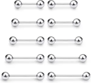 14G 16G Tongue Nipple Piercing Jewelry Surgical Steel Sterling Silver Nipple Rings Tongue Rings Bridge Piercing Long Metal Short Straight Barbell 12mm 14mm 16mm 18mm 22mm