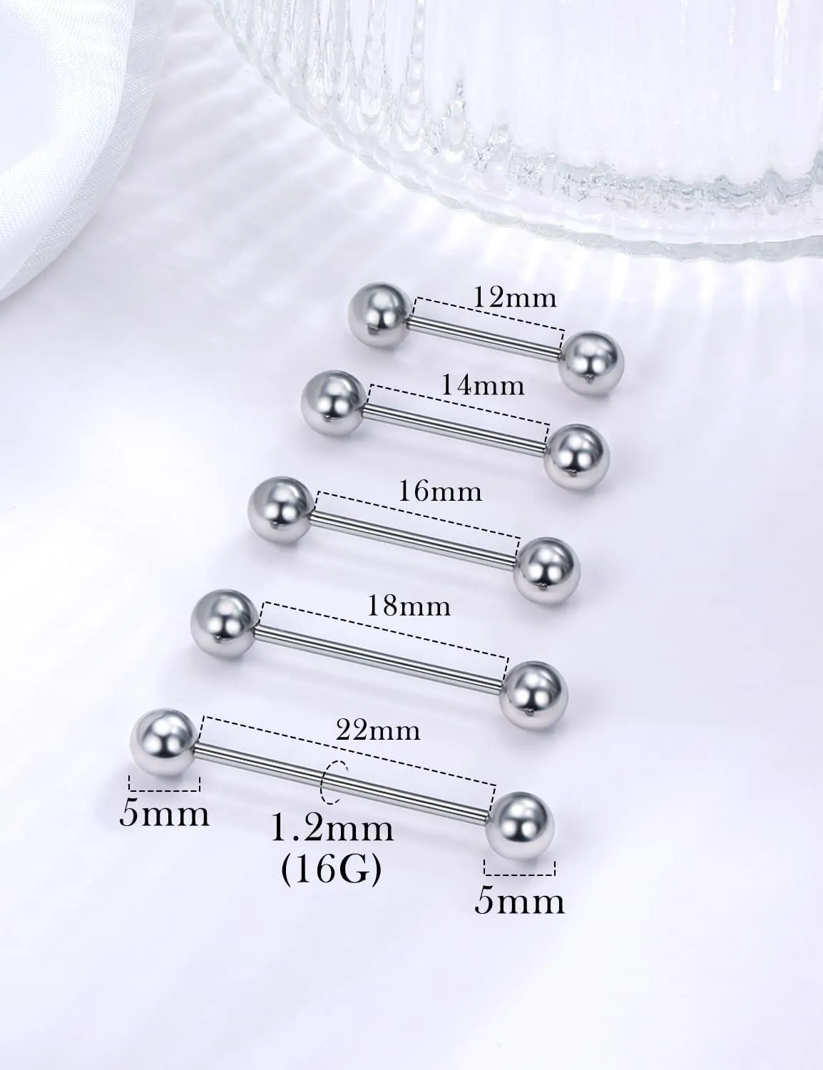 14G 16G Tongue Nipple Piercing Jewelry Surgical Steel Sterling Silver Nipple Rings Tongue Rings Bridge Piercing Long Metal Short Straight Barbell 12mm 14mm 16mm 18mm 22mm