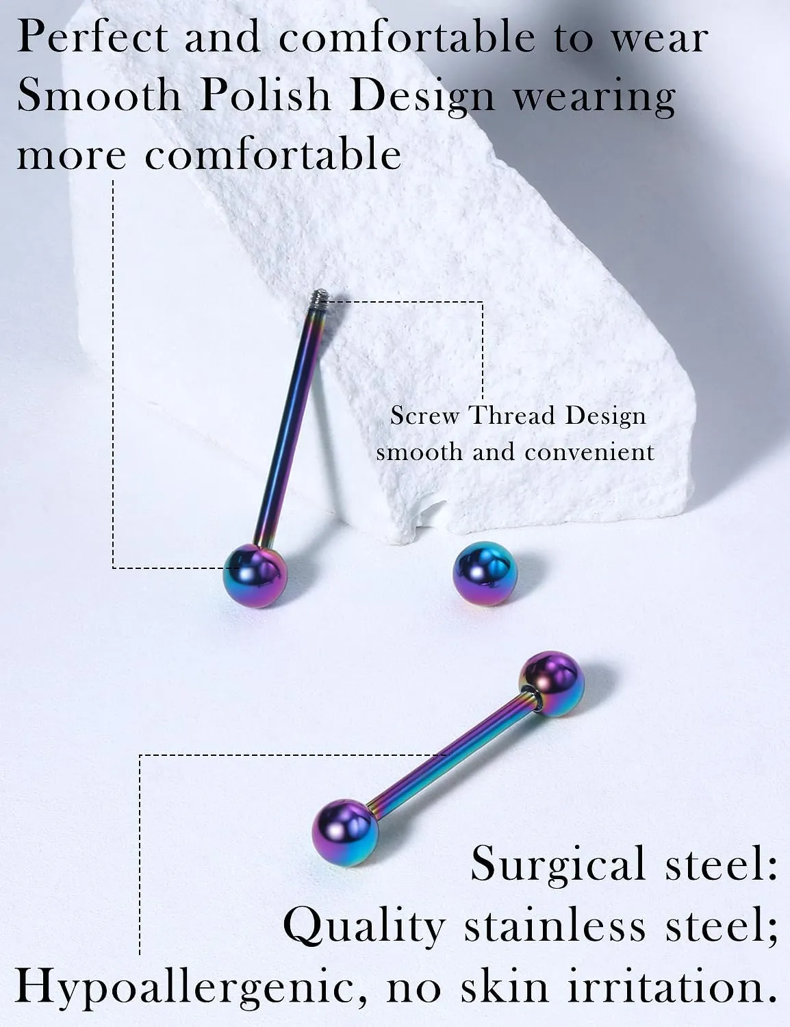 14G 16G Tongue Nipple Piercing Jewelry Surgical Steel Sterling Silver Nipple Rings Tongue Rings Bridge Piercing Long Metal Short Straight Barbell 12mm 14mm 16mm 18mm 22mm