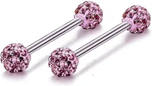 14G Stainless Steel Nipple Rings Glitter CZ Bioplast Ball Straight Barbell Bars Tongue Ring 14mm(9/16Inch) Body Piercing Jewelry