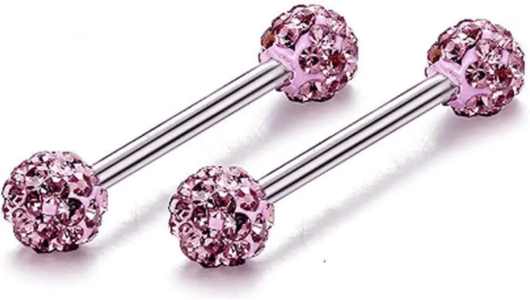 14G Stainless Steel Nipple Rings Glitter CZ Bioplast Ball Straight Barbell Bars Tongue Ring 14mm(9/16Inch) Body Piercing Jewelry