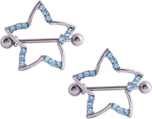 14G Stainless Steel Nipple Rings Glitter CZ Star Straight Barbell Bars Tongue Ring 16mm(5/8Inch) Body Piercing Jewelry