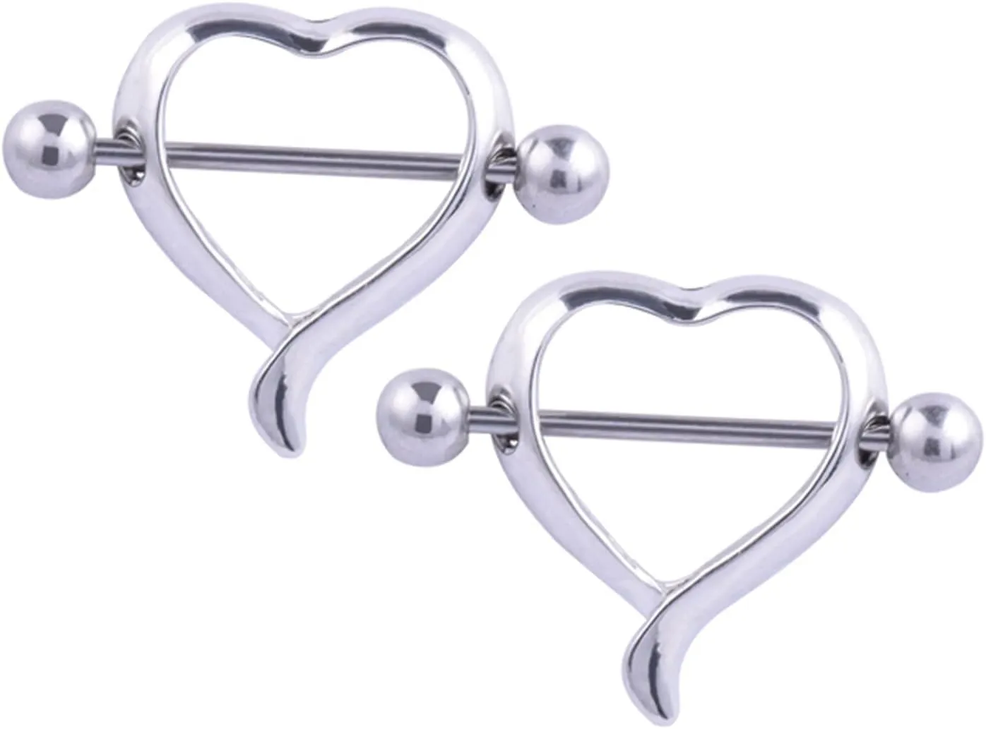 14G Stainless Steel Nipple Rings Heart Straight Barbell Bars Tongue Ring 16mm(5/8Inch) Body Piercing Jewelry
