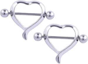 14G Stainless Steel Nipple Rings Heart Straight Barbell Bars Tongue Ring 16mm(5/8Inch) Body Piercing Jewelry