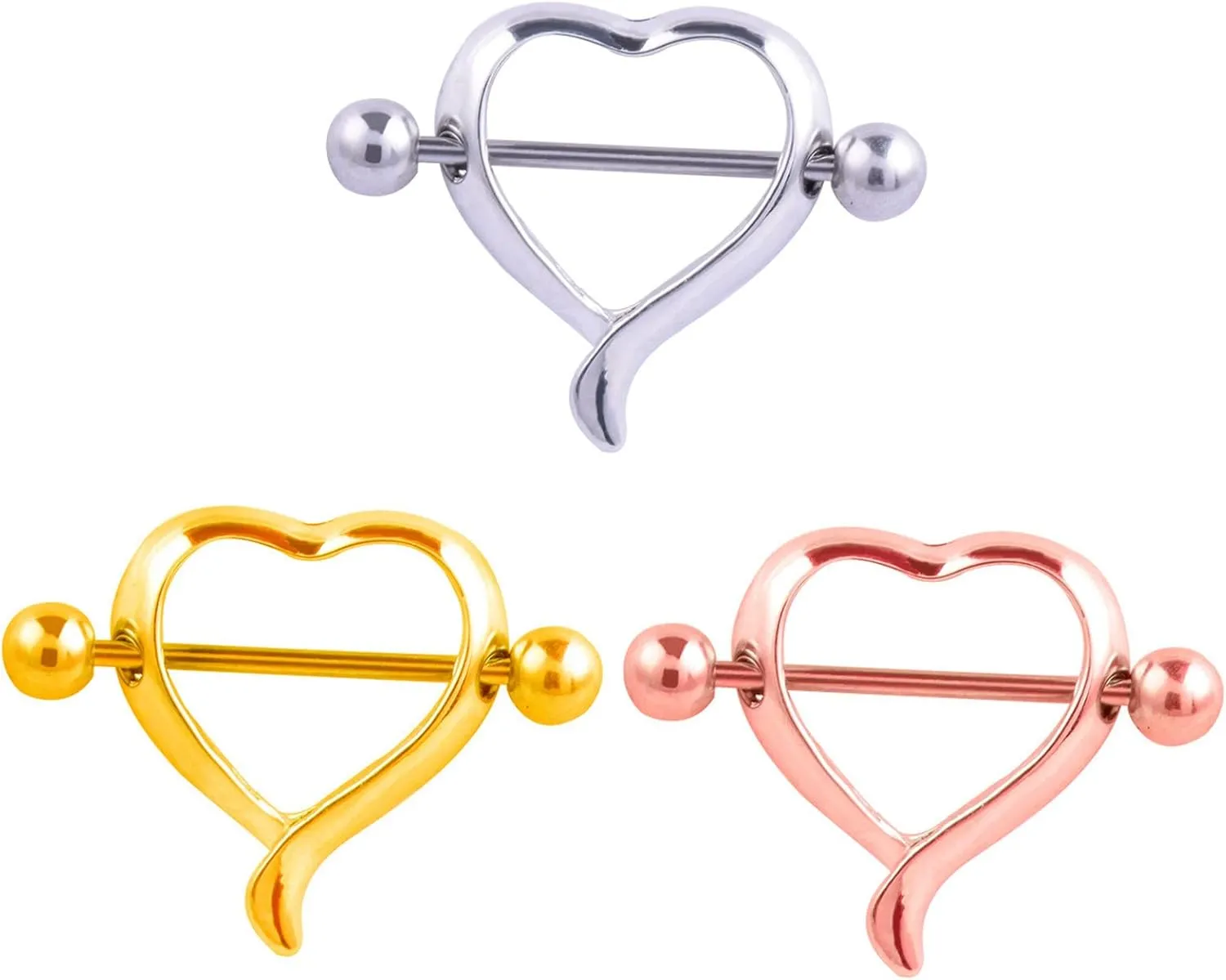 14G Stainless Steel Nipple Rings Heart Straight Barbell Bars Tongue Ring 16mm(5/8Inch) Body Piercing Jewelry