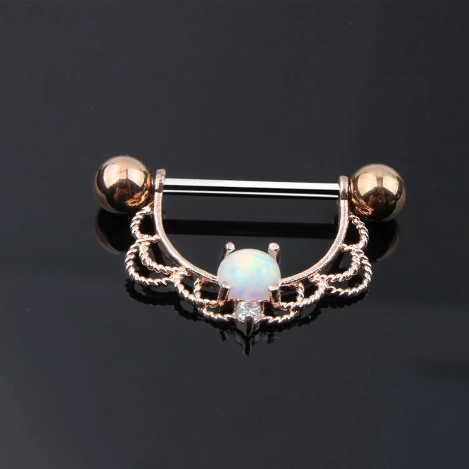 14G Stainless Steel Nipple Rings Opal Flower Straight Barbell Bars Tongue Ring 16mm(5/8Inch) Body Piercing Jewelry