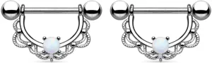 14G Stainless Steel Nipple Rings Opal Flower Straight Barbell Bars Tongue Ring 16mm(5/8Inch) Body Piercing Jewelry