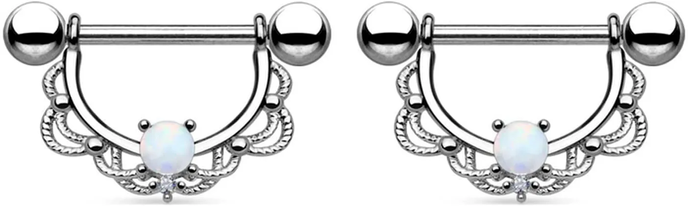 14G Stainless Steel Nipple Rings Opal Flower Straight Barbell Bars Tongue Ring 16mm(5/8Inch) Body Piercing Jewelry