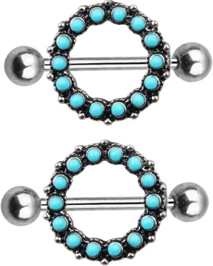 14G Stainless Steel Nipple Rings Turquoise Round Straight Barbell Bars Tongue Ring 16mm(5/8Inch) Body Piercing Jewelry
