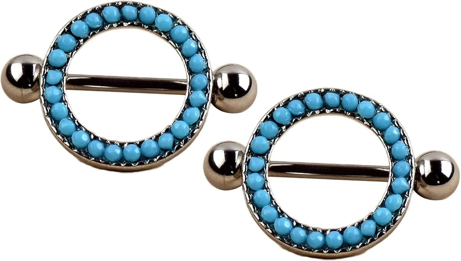 14G Stainless Steel Nipple Rings Turquoise Straight Barbell Bars Tongue Ring 16mm(5/8Inch) Body Piercing Jewelry