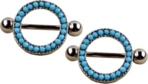 14G Stainless Steel Nipple Rings Turquoise Straight Barbell Bars Tongue Ring 16mm(5/8Inch) Body Piercing Jewelry