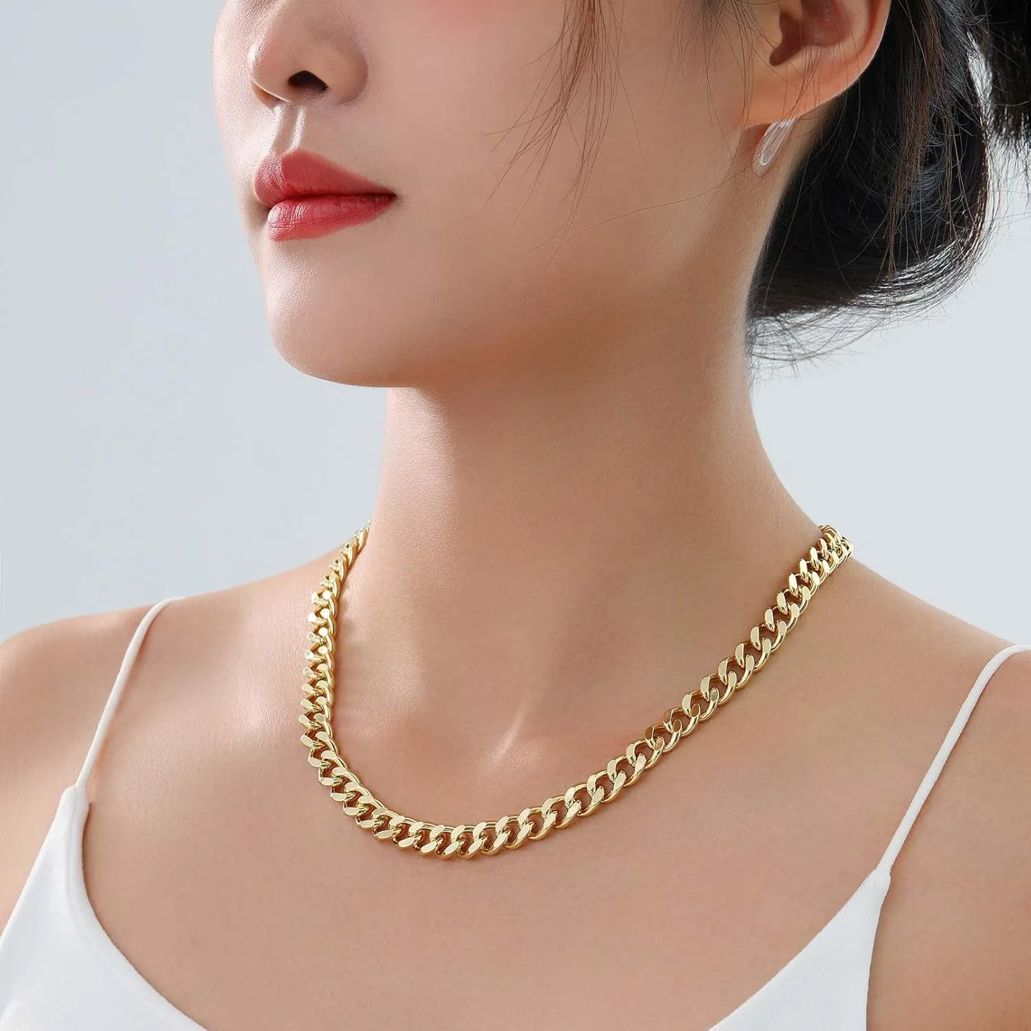 14K Gold Chunky Cuban Link Curb Chain Necklace for Women Men Dainty Tone Choker Thick Trendy Statement Punk Hip Hop Cuban Chain Jewelry Gifts Unisex Size 5mm/9mm/13mm/16mm