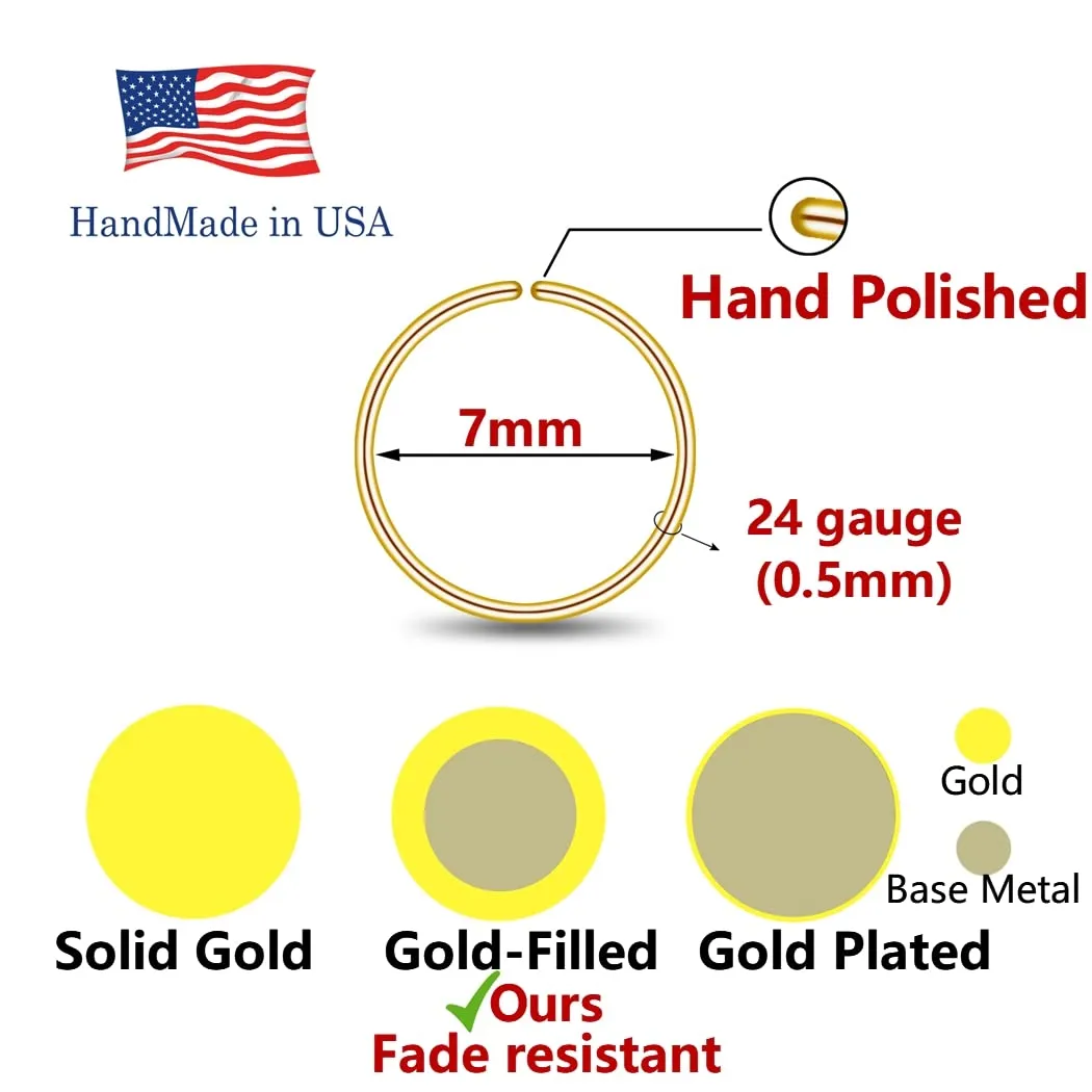 14K Gold Filled or Sterling Silver Nose Septum Ring Hoop Piercing Jewelry for Women 18G 20G 22G 24G (14k Gold-Filled, 1pc - 7mm 24g)