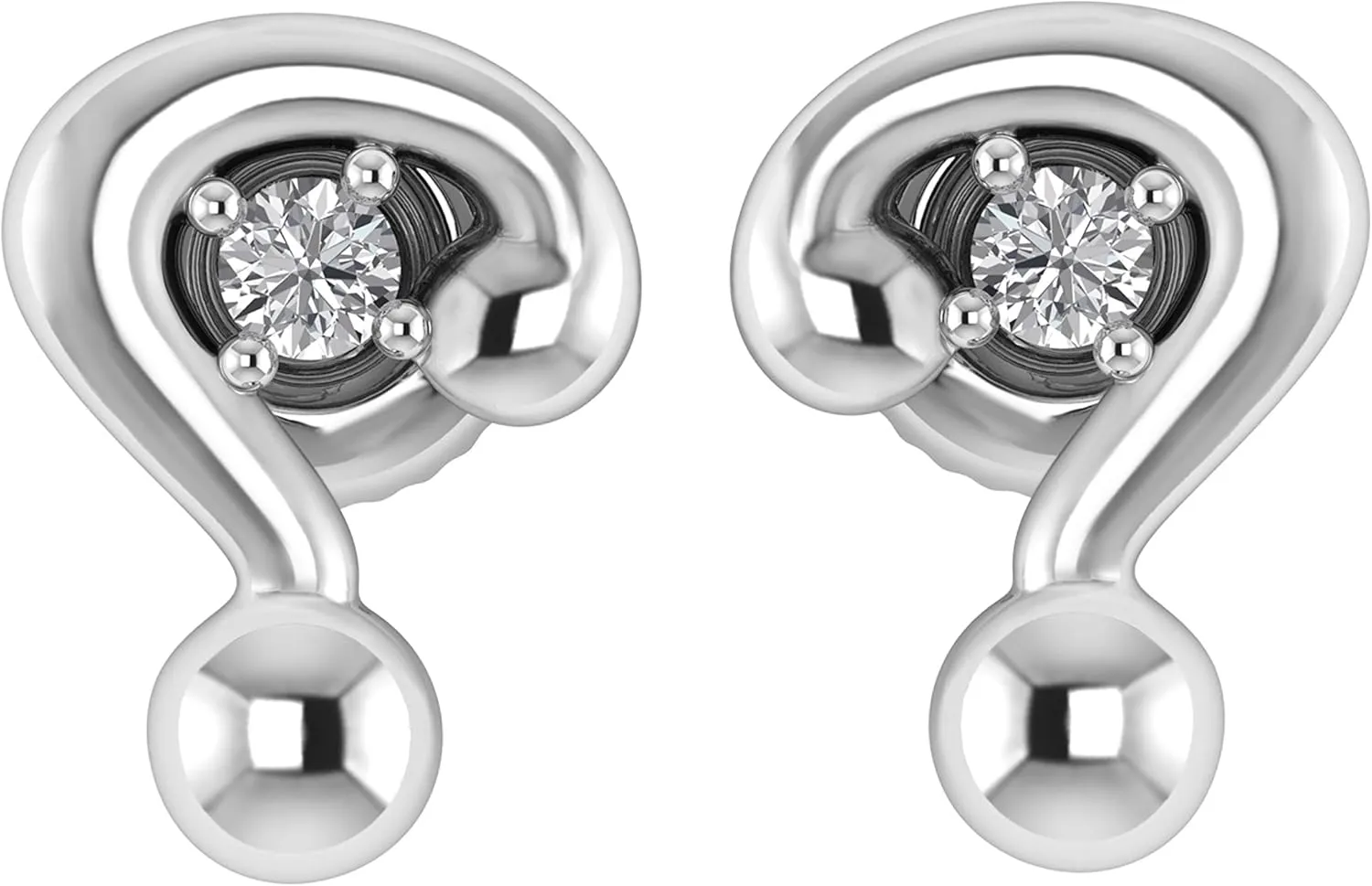 14k Gold Plated 925 Sterling Silver Question Mark Stud Earrings Genuine Diamond W/Screw Back Ear Studs