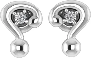 14k Gold Plated 925 Sterling Silver Question Mark Stud Earrings Genuine Diamond W/Screw Back Ear Studs
